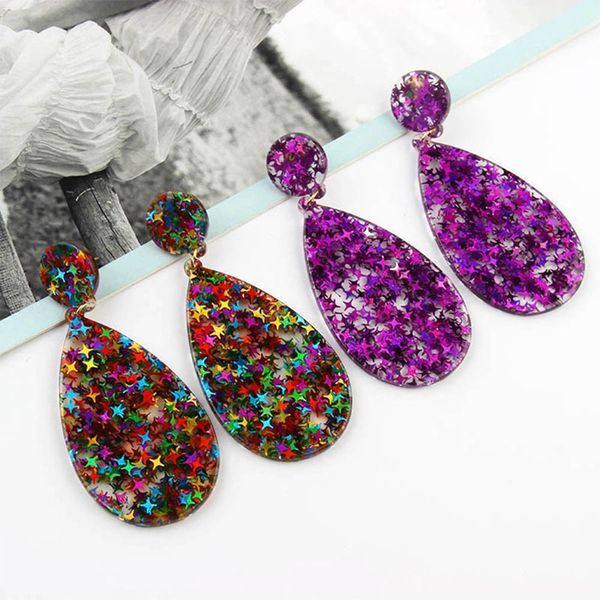 

2020 glitter acetic acid sequins water drop earrings multi color tear drop simple pendant earrings jewelry gift, Silver