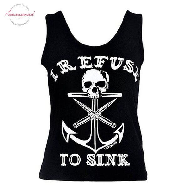

tank women fashion black boat anchor skull printing vest sleeveless blouse tank drop shipping, White