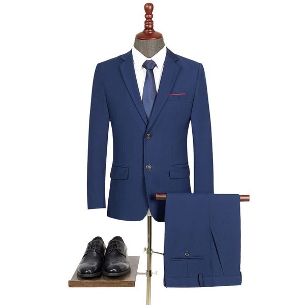 

men's suits & blazers men 's suit two -piece black navy slim fit groom wedding korean jacket pants trousers, White;black