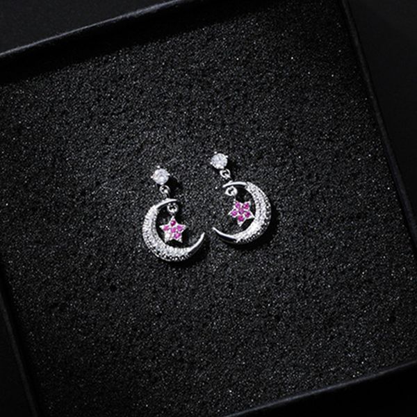 

fashion new small shiny crystal rhinestone star moon dangle earrings temperament pendientes mujer moda gift jewelry ec1298, Silver