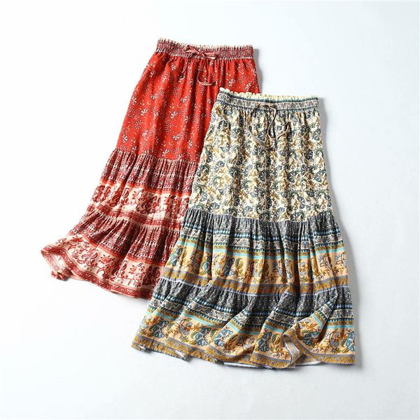 

szmall fashion boho long skirts for female party print long skirts women loose bottoms, Black