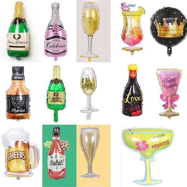 

champagne bottle aluminum foil balloon cartoon birthday party wine glass decoration balloons wedding supplies christmas dhl an2499