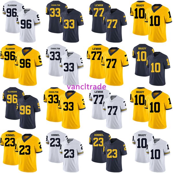 

2019 ncaa fottball michigan wolverines 96 ryan glasgow 33 taco charlton 77 taylor lewan 10 tom brady 23 tyree kinnel jerseys, Black;red