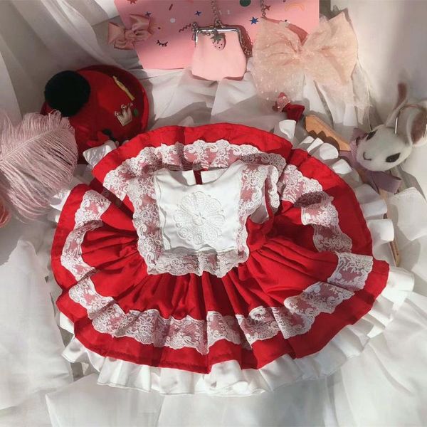 

baby girls clothes summer new spanish girls dress red lace cute dress turkey vintage princess for birthday, Red;yellow