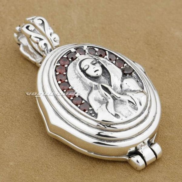 

925 sterling silver openable virgin mary jesus red cz stone mens biker rock punk pendant 9f006 just pendant