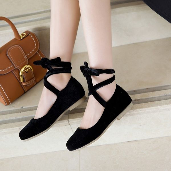 

dress shoes big size 9  11 12 ladies high heels women woman pumps round-headed ankle laced suede single shoe, Black
