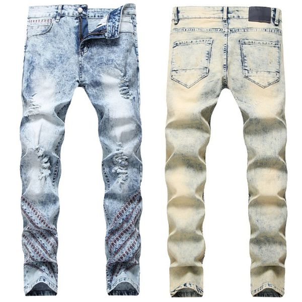 

new designer men's jeans mens distressed ripped skinny jeans classic washed slim moto biker causal mens denim pants hip hop men jeans 0, Blue
