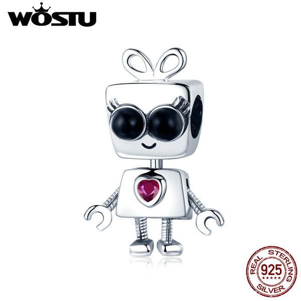 

wostu 2019 новый аутентичные 925 стерлингового серебра прекрасные робот девушки подвески из бисера fit браслет подвески diy подарка ювелирны, Bronze;silver