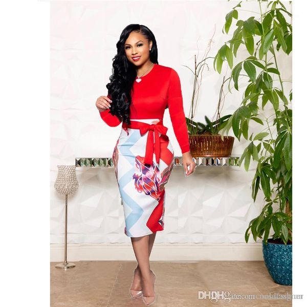 

designer crew neck women dresses casual panelled slim ladies apparel with sashes spring digital printed female dress fashion, Black;gray