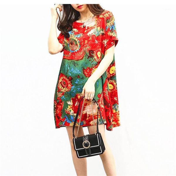 

printed dress women crew neck loose dresses casual ladies holidays dress summer female digital, Black;gray