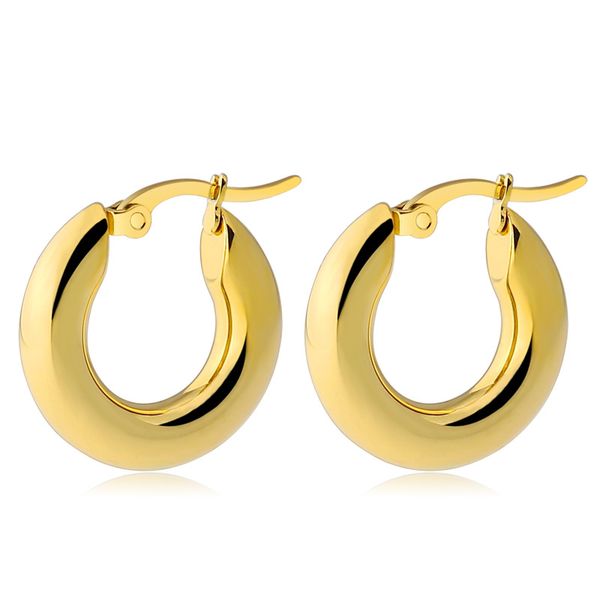 

1pair punk rock fashion korean ear circle loop hoop earrings thick hyperbolic golden stainless steel hoop earrings for women, Golden;silver