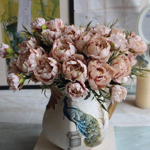 

1 bouquet european pretty wedding party mini peony silk artificial flower bride bouquet for home wedding party garden decoration