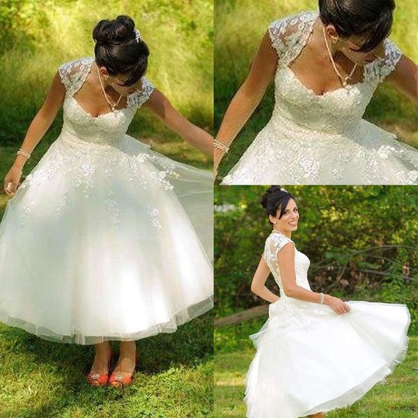 

modest cap sleeve boho wedding dresses sweetheart a line tulle wedding dresses bridal gowns vestidos de noiva, White