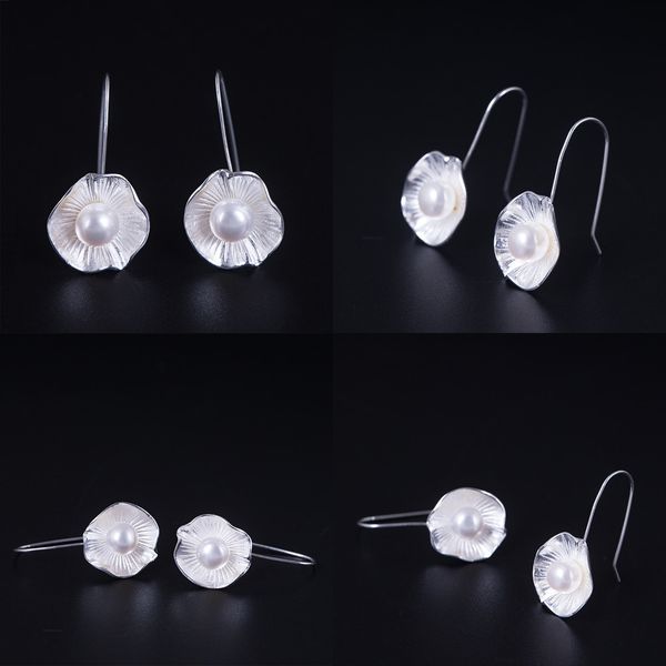 

925 originality design s silver concise lotus leaf pearl earrings small fresh natural freshwater pearl ear hook idealway, Golden