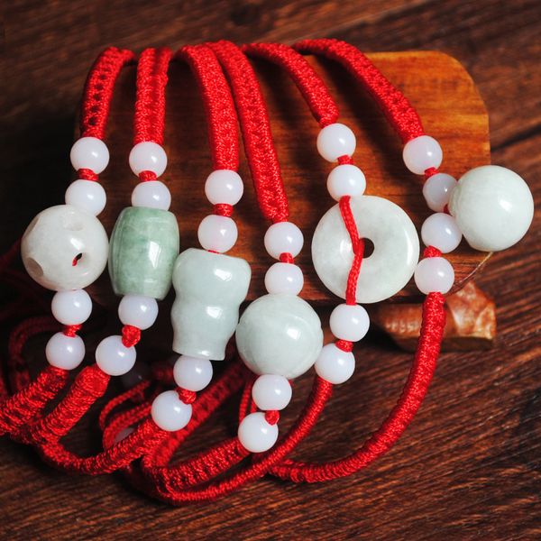 

hand-woven life year men's and women's red rope bracelet retractable jade pendant ethnic style lovers jianghu, Black