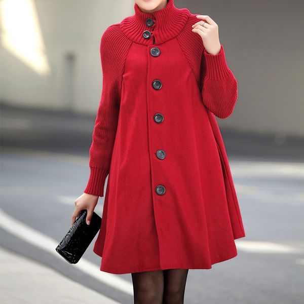 

outerwear coats for women winter warm windbreaker thickening solid color woolen turtleneck coat female loose ponchos and capes, Black