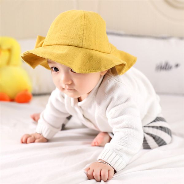 

kids baby bucket hat lovely spring summer sun hat children bow knot large brim wave edge cap for girls boys