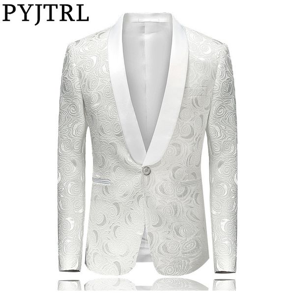 

pyjtrl mens fashion white rose jacquard blazer slim fit suit jacket, White;black