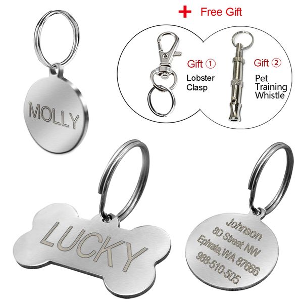 

stainless steel customized dog id tags engraved personalized cat pet tags round bone shape