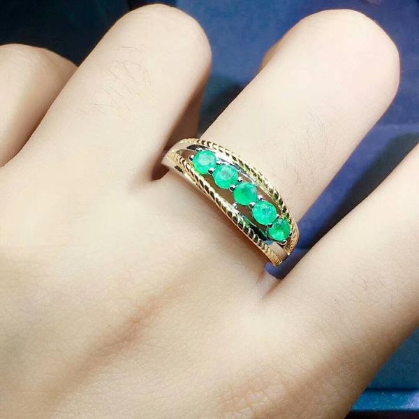 

meibapj new arrival natural emerald gemstone mixed color ring for women real 925 sterling silver charm fine wedding jewelry, Golden;silver