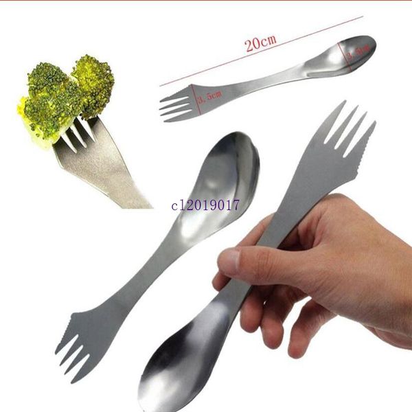 KitchenPal 3-in-1 Stainless Steel Utensil Set - Spoon, Fork, and Knife Combo for Outdoor Picnics and Free Shipping.