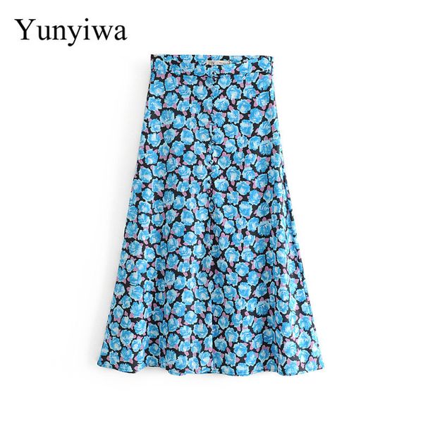 

skirts 2021 women fashion floral printing casual slim a line skirt faldas mujer side zipper buckles vestidos split chic, Black
