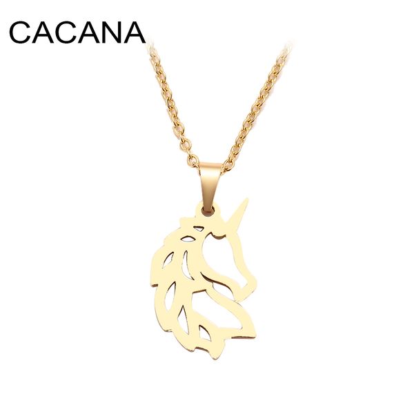 

cacana stainless steel necklace for women man noble horse gold and silver color pendant necklace engagement jewelry