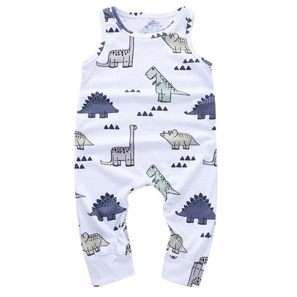 

2019 summer infant outfit toddler baby clothes boys cotton cartoon dinosaur romper bodysuit clothes playsuit outfit kid, White