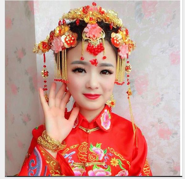 

headdress fringed hairpin wedding dress cheongsam accessories step shake hair crown, Slivery;golden