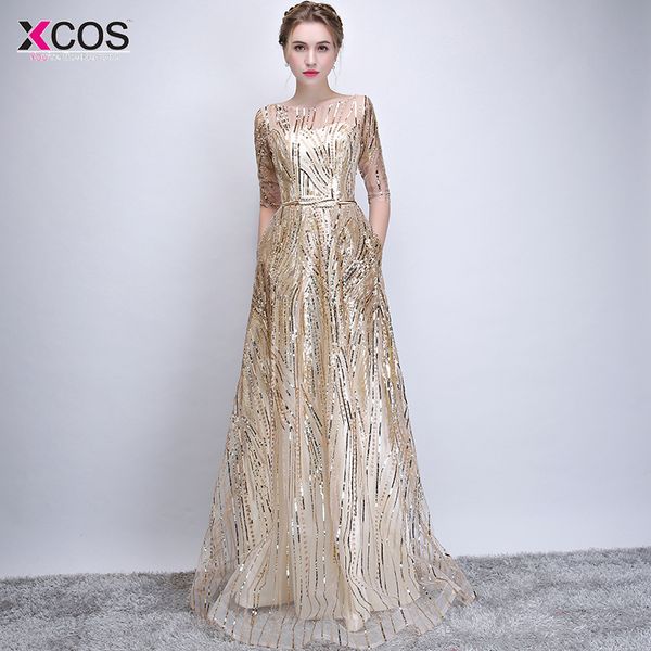 

vestido de festa bling gold sequins half sleeve evening dresses a line scoop neck luxury arabic evening gowns dresses formal, White;black