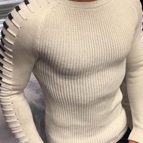 

autumn and winter sweater men slim long-sleeved round neck warm knit sweater show body, White;black