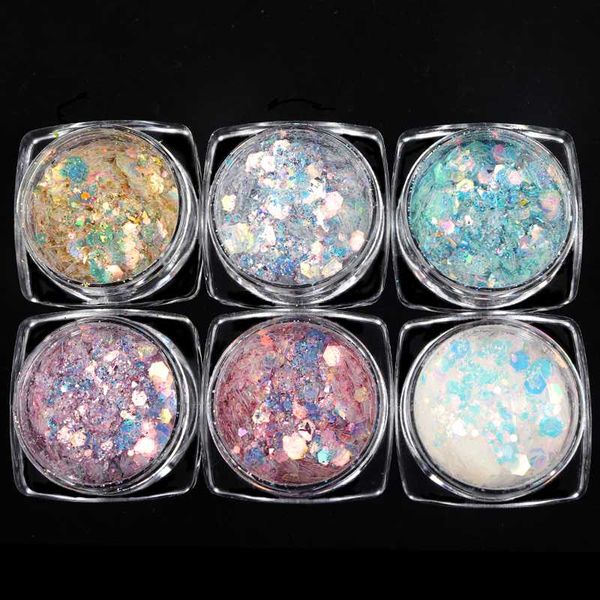

nail русалка блестками хлопья sparkly шестигранной 3d красочные блестки блестки польский маникюр ногтей искусство украшения, Silver;gold