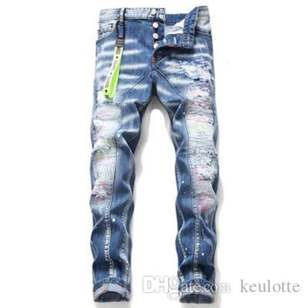 

fashionable men's jeans men's slim casual pants light pleated folded jeans men's mid-rise straight pants hip hop motorcycle, Blue