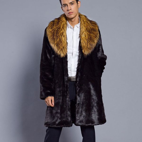 

2019 men fur warm coat winter faux fur outerwear windbreaker male punk parka trench jackets overcoats streetwear, Tan;black