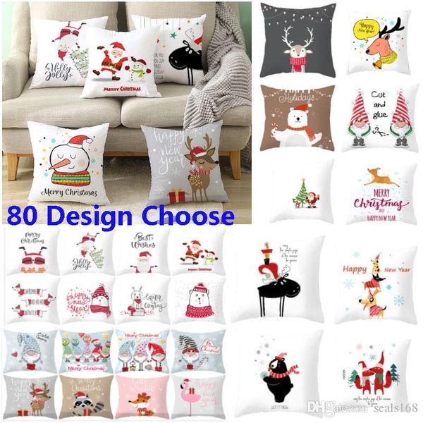 

80 styles christmas decorations xmas pillow case snowman tree santa clause cushion covers peach skin sofa throw pillow covers hh9-2504