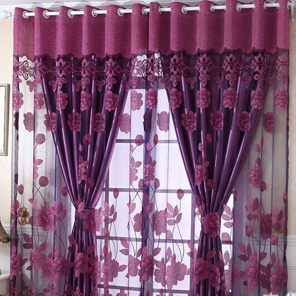 2019 Flower Tulle Door Window Panel Sheer Drape Flower Valance