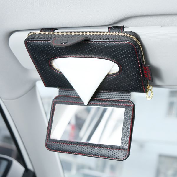 

double layer car tissue box and make up mirror holder sun visor type sunshade clips folding fiber leather creative style