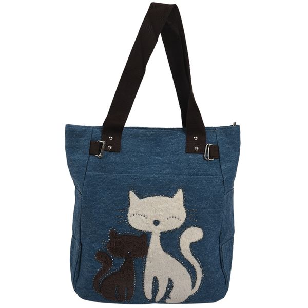 

jhd-women's messenger handbag canvas bag with cute cat small shopping shoulder bag khaki