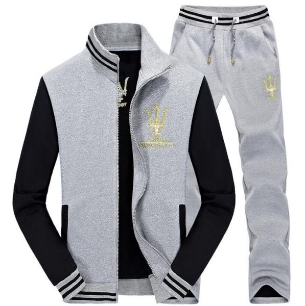 

maserati 19ss tracksuits men hombres casual sports 2pcs suit clothing sets jacket pants outfits, Gray