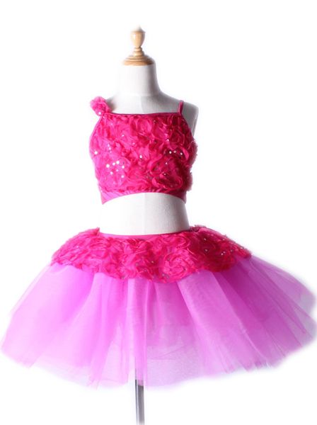 

children's two-piece set umbilical ballet dance skirt long practice performance stage installed diamond embroidery costumes, Black;red
