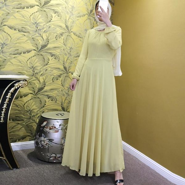 

casual dresses wepbel women long maxi dress full sleeve high waist muslim abaya o neck ruffles chiffon islamic solid color, Black;gray