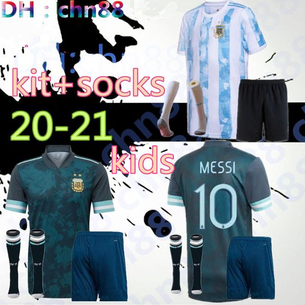 

copa america 2020 2021 child argentina soccer jersey kids kits+socks 20 21 messi dybala maradona aguero di maria higuain football shirts, Black
