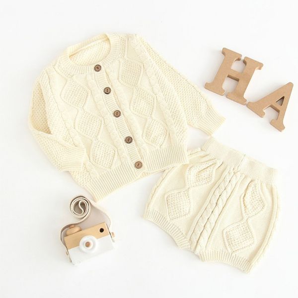 

new baby girls two pieces sets autumn solid color all-matched coat shorts single breasted, White