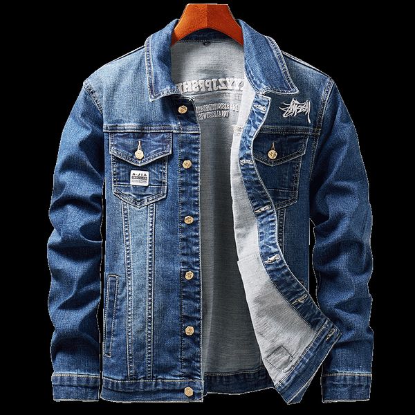 

embroidered denim jacket men's coats 2019 fashion men's cotton denim jacket men lapel long-sleeved bomber jackets, Black;brown