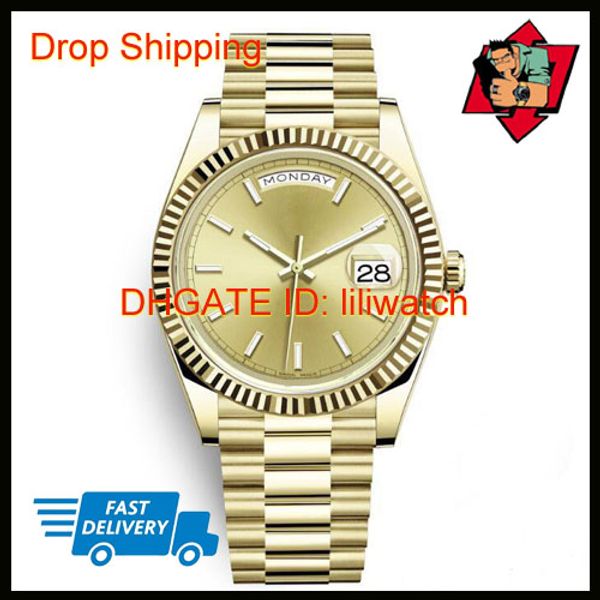 

daydate classic style business men's sports watch day-date 40mm gold dial chronograph clasp date crown recommended new automatic wristw, Slivery;brown