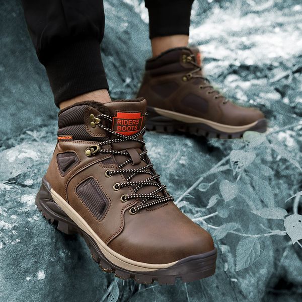

new 2019 snow boots men winter shoes thick sole men ankle boots warm plush for cold winter sneakers male booties a1810, Black