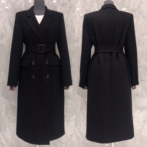 

lace-up woolen coat women's mid-length korean jacket autumn winter new black woolen blazer slim overcoat for office lady f2742