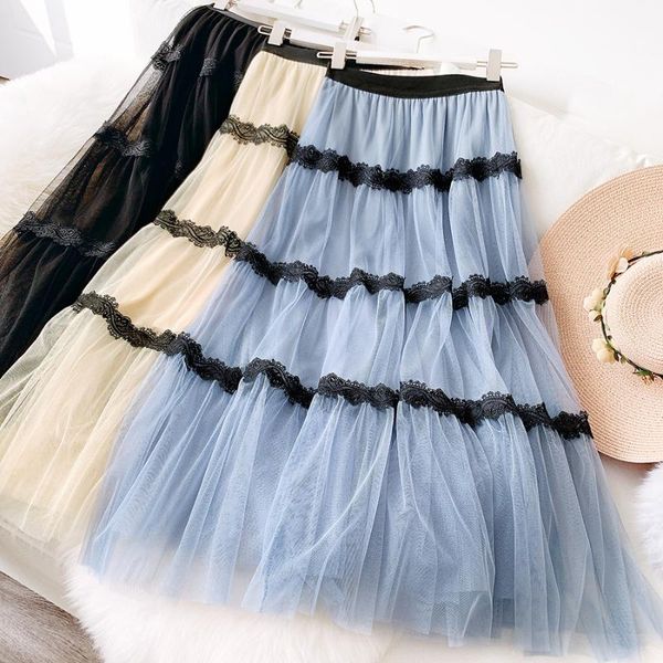 

skirts 2021 arrival lace tutu tulle skirt wf0065 women ladies summer pretty long black blue apricot