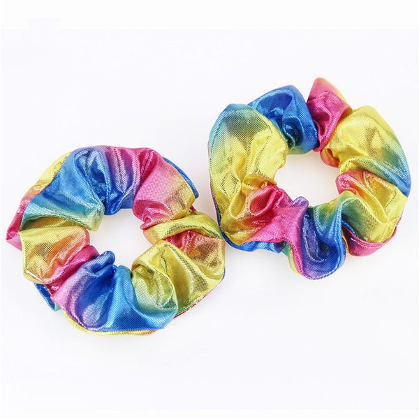 

2020 shiny laser gradient double color elastic hair bands ponytail holder rope hair scrunchies tie hair hairbands girls headband e22609, Slivery;white
