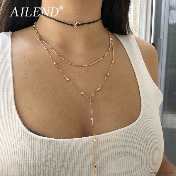 

3pcs Necklace Lady Fashion Multilayer Necklace Moon Pendant Necklace Round Bead Chain Necklaces Jewelry